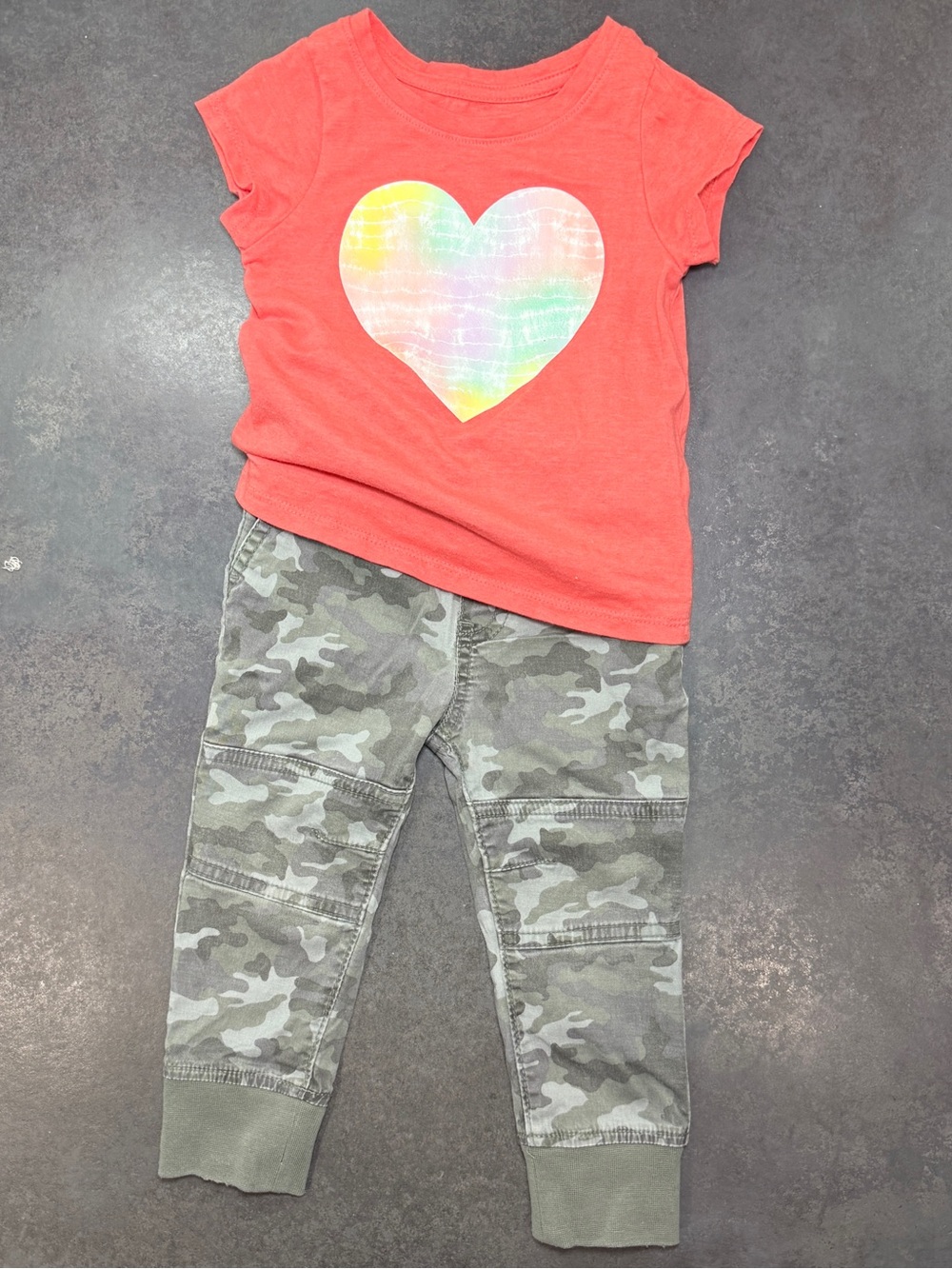 Cat & Jack 18M Heart Tee & Camo Jogger Pants Outfit 2pc Set